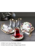 Pinkev Flora 6 Kişilik Seramik Meyvelikli Çay Bardaklı Pasta Sunum Tabağı Kombin Set - KUP106F thumbnail 3
