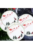 Pinkev 6 Kişilik Porselen 19cm Yılbaşı Desenli Pasta Tatlı Tabağı Tabak Seti thumbnail 2
