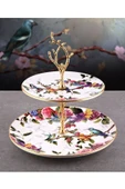 Pinkev Flora Seramik Çift Katlı Kurabiyelik Pasta Sunum Tabağı Standı thumbnail 1
