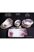 Pinkev 27 Parça 6 Kişilik Çay Bardaklı Seramik Kahvaltı Pasta Sunum Tabağı Takımı Seti - Purple thumbnail 5