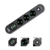 Polosmart MP19 Uzatma Kablosu 3 Prizli 3 USB'li 2 Metre Kısa Devre Korumalı Siyah thumbnail 4