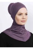 Büyük Hijab Bone - Pratik Boyunluklu Likralı Tesettür Kadın Hazır Esnek Sporcu Hijab - Mürdüm thumbnail 2
