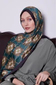 Petrol Mavi Barok Desen Hint İpeği Şal thumbnail 3
