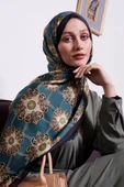Petrol Mavi Barok Desen Hint İpeği Şal thumbnail 1