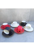Pinkev 6 Kişilik Mat 3 Renkli 110ml Büyük Boy Porselen Kahve Fincanı Takımı thumbnail 3