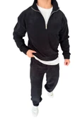 Oversize Fermuarlı Dik Yaka Baggy Pantolonlu Polar Takım thumbnail 3