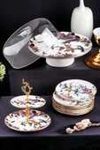 Pinkev Flora 8 Parça Seramik Fanuslu Pasta Sunum Tabağı Seti - Kup125f thumbnail 1