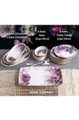 Pinkev 27 Parça 6 Kişilik Çay Bardaklı Seramik Kahvaltı Pasta Sunum Tabağı Takımı Seti - Purple thumbnail 2