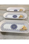 Pinkev 3 Adet Orta Boy 26cm Seramik Oval Kahvaltı Peynir Kayık Servis Sunum Tabağı Takımı Seti thumbnail 2