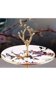 Pinkev Flora Seramik Çift Katlı Kurabiyelik Pasta Sunum Tabağı Standı thumbnail 2