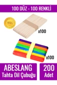 Kampüs Kırtasiyem 100 Adet Renkli 100 Adet Renksiz Abeslang Tahta Dil Çubuğu Basacağı - Ağda Spatulası, Spatula thumbnail 1