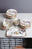 Pinkev 21 Parça 12 Kişilik Seramik Pasta Kahvaltı Tabağı Takımı - Kuş Desenli thumbnail 2