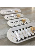 Pinkev Black Drops 4 Parça Seramik Oval Kahvaltılık Peynirlik Kayık Servis Sunum Tabağı Kase Seti thumbnail 2