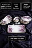 Pinkev 27 Parça Çay Bardaklı Seramik Kahvaltılık Kahvaltı Tabağı Takımı Seti thumbnail 2