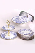 Pinkev Butterfly 8 Parça 6 Kişilik Seramik Fanuslu Pasta Sunum Tabağı Seti - Kup125s thumbnail 1