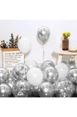 Kampus Kırtasiyem 30 Adet "METALİK GRİ - BEYAZ" Balon Kombini İç Mekan Doğum Günü Partisi "KENDİ KONSEPTİNİZİ SEÇİN" thumbnail 4