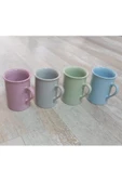 Pinkev 4 Kişilik 10cm Boyunda Renkli Seramik Kupa Çay Nescafe Fincanı Seti thumbnail 2