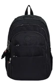 Kampüs Kırtasiyem Su Geçirmez Krinkıl Kumaş Ortopedik Çok Gözlü Okul Sırt Çantası Siyah thumbnail 2