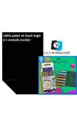 Faber Castell Alex schoeller  Fon Kartonu/Kağıdı A4 No:63 Siyah 100 Lü 160gr 6 lı faber metalik markör seti thumbnail 1
