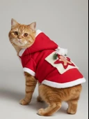 Yıldız Desenli Premium Yılbaşı Kedi Kıyafeti Yıldız Desenli Kırmızı Polar | Kapüşonlu Noel Kedi Kostümü | Kurabiye Temalı thumbnail 2