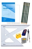 Gülpaş Kırtasiye Teknik Resim Seti 12 Parça 1 Paket Teknik Resim Defteri Gönye Dereceli Kalem Metal Pergel Silgi Kale thumbnail 1