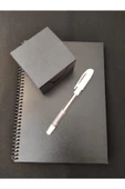 Kampus Kırtasiyem Siyah Yapraklı Defter - Siyah Sayfalı Defter Beyaz Jel Kalem Renkli Küp Blok 8 X 8 Cm thumbnail 2