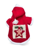 Yıldız Desenli Premium Yılbaşı Kedi Kıyafeti Yıldız Desenli Kırmızı Polar | Kapüşonlu Noel Kedi Kostümü | Kurabiye Temalı thumbnail 4