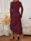 Kadın Uzun Kollu önden Düğmeli Bluz Ve Yüksek Bel A Kesim Uzun Etek şardonlu Kaşkorse Ikili Takım thumbnail 3