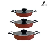 Vento 6 Parça Cam Kapaklı Döküm Sahan Omlet Seti (Kırmızı) thumbnail 4