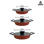 Vento 6 Parça Cam Kapaklı Döküm Sahan Omlet Seti (Kırmızı) thumbnail 5