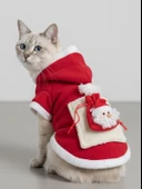 Santa's Bag Yılbaşı Kedi Kıyafeti Premium Kırmızı Polar | Kapüşonlu Noel Kedi Kostümü | Kurabiye Temalı thumbnail 6
