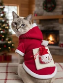 Santa's Bag Yılbaşı Kedi Kıyafeti Premium Kırmızı Polar | Kapüşonlu Noel Kedi Kostümü | Kurabiye Temalı thumbnail 1