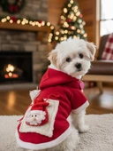 Santa's Bag Yılbaşı Köpek Kıyafeti Premium Kırmızı Polar | Kapüşonlu Noel Köpek Kostümü | Küçük Irklar İçin thumbnail 1