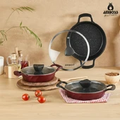 Vento 6 Parça Cam Kapaklı Döküm Sahan Omlet Seti (Kırmızı) thumbnail 1