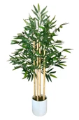 Beyaz Renkli Saksıda 100 cm 4 Gövde Yoğun Yaprak Yapay Bambu Ağacı thumbnail 3