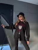 Fermuarlı Leopar Baskılı Oversize Siyah Sweat thumbnail 3