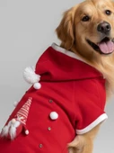Noel Cücesi Kırmızı Yılbaşı Köpek Kıyafeti | Noel Baba Kapüşonlu Polar Sweatshirt | Orta ve Büyük Irklar İçin thumbnail 6