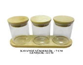 Bambu Standlı 3’lü Mini Baharatlık Seti – Vakum Kapaklı | Kavanoz 7x6 cm | Stand 22x7 cm thumbnail 6