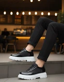 Bağcıklı Rugan Paraşüt Detaylı Yüksek Taban Siyah Erkek Ayakkabı thumbnail 2