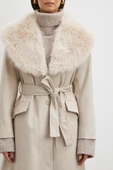 Kürk Yaka Kuşaklı Kaşe Kaban Bej thumbnail 5