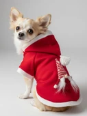 Noel Cücesi Gnome Yılbaşı Köpek Kıyafeti Noel Cücesi Gnome Kırmızı Polar | Kapüşonlu Noel Köpek Sweatshirt | Küçük Irklar İçin Premium thumbnail 5