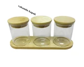 Bambu Standlı 3’lü Mini Baharatlık Seti – Vakum Kapaklı | Kavanoz 7x6 cm | Stand 22x7 cm thumbnail 2