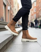 Süet Taba Krem Taban Çift Fermuarlı Erkek Yarım Bilek Bot thumbnail 1