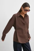 Düğme Detaylı Pamuklu Gömlek Kahve thumbnail 1