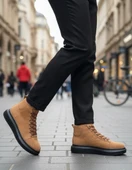 Bağcıklı Yüksek Taba Süet Siyah Taban Erkek Tarz Spor Bot thumbnail 1