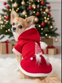Noel Cücesi Gnome Yılbaşı Köpek Kıyafeti Noel Cücesi Gnome Kırmızı Polar | Kapüşonlu Noel Köpek Sweatshirt | Küçük Irklar İçin Premium thumbnail 1