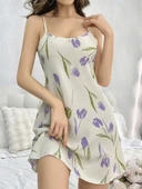 Kadın Beyaz Çiçekli Desenli Askılı Gecelik 5109 thumbnail 3