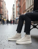 Bağcıklı Süet Bej Yüksek Taban Erkek Tarz Spor Bot thumbnail 2