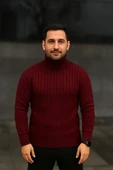Erkek Fitilli Triko Kazak 2'li Set Bordo Siyah Regular Balıkcı Yaka Tam Boğazlı Triko Seti Modeli Kazak thumbnail 8