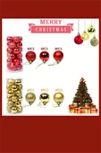 48 Parça Noel Ağacı Süs Seti | Kırmızı & Altın İki Tonlu Plastik Yılbaşı Topları | Çiçek Desenli Dekoratif Süsler | Kış & Tatil Temalı Asma Aksesuarları thumbnail 4